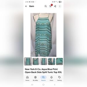 New York & Company Teal Patterned Tunic/Top Boho XXL